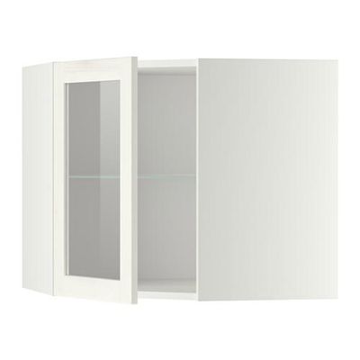 МЕТОД Углов навесн шк с полками/сткл дв - 68x60 см, Росдаль белый ясень, белый