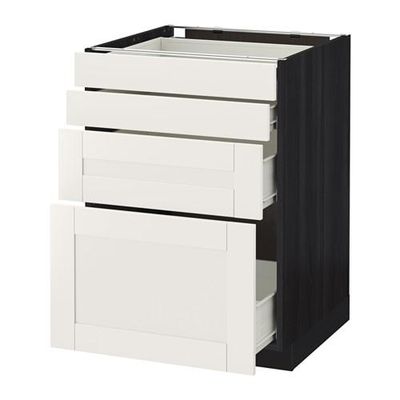 МЕТОД / ФОРВАРА Напольн шкаф 4 фронт панели/4 ящика - 60x60 см, Сэведаль белый, под дерево черный МЕТОД / ФОРВАРА Напольн шкаф 4 фронт панели/4 ящика - 60x60 см, Сэведаль белый, под дерево черный
