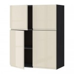 МЕТОД Навесной шкаф с полками/4дверцы - под дерево черный, Воксторп глянцевый светло-бежевый