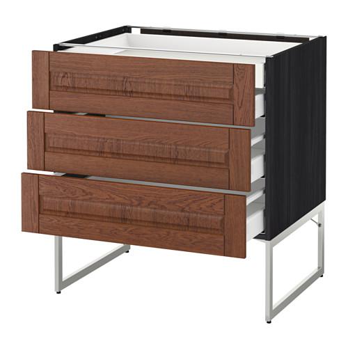 МЕТОД / МАКСИМЕРА Напольн шкаф 3фронт пнл/2низ/2ср ящ - под дерево черный, Филипстад коричневый, 80x60x60 см