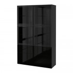 БЕСТО Комбинация д/хранения+стекл дверц - черно-коричневый/Сельсвикен глянцевый/черный прозрачное стекло, направляющие ящика, плавно закр