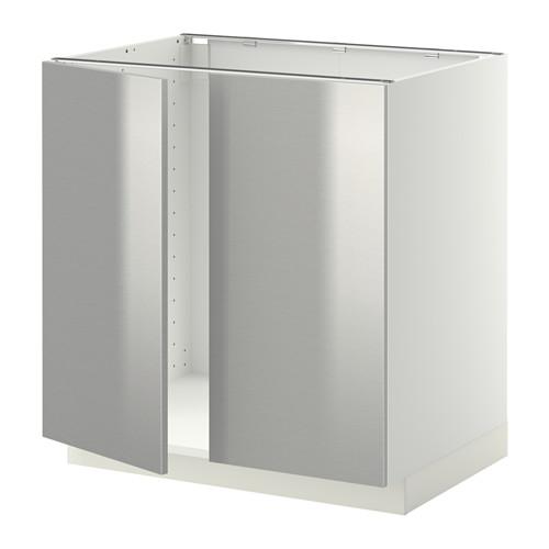 МЕТОД Напольн шкаф д раковины+2 двери - белый, Гревста нержавеющ сталь