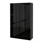 БЕСТО Комбинация д/хранения+стекл дверц - черно-коричневый/Сельсвикен глянцевый/черный дымчатое стекло, направляющие ящика,нажимные