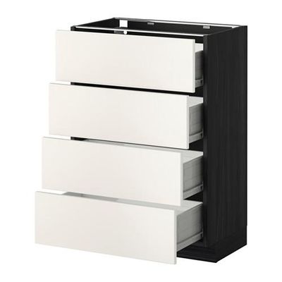 МЕТОД / ФОРВАРА Напольн шкаф 4 фронт панели/4 ящика - 60x37 см, Веддинге белый, под дерево черный МЕТОД / ФОРВАРА Напольн шкаф 4 фронт панели/4 ящика - 60x37 см, Веддинге белый, под дерево черный