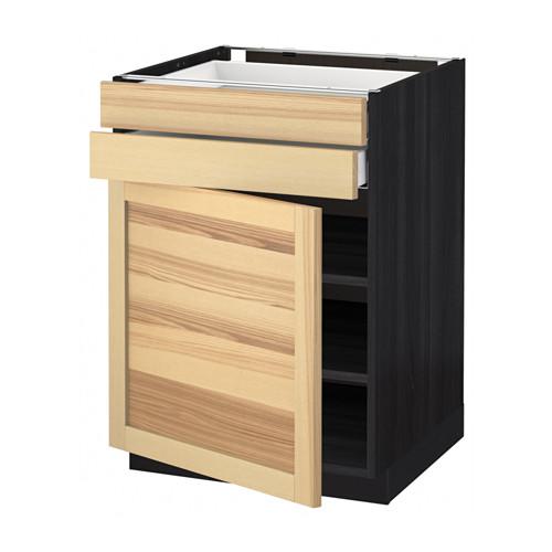 МЕТОД / МАКСИМЕРА Напольный шкаф с дверцей/2 ящиками - под дерево черный, Торхэмн естественный ясень, 60x60 см