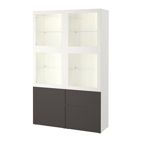 БЕСТО Комбинация д/хранения+стекл дверц - белый Грундсвикен/темно-серый прозрачное стекло, направляющие ящика, плавно закр