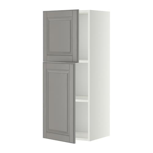 МЕТОД Навесной шкаф с полками/2дверцы - белый, Будбин серый, 40x100 см