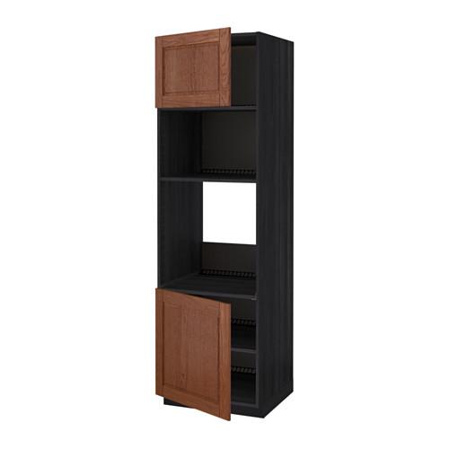 МЕТОД Выс шкаф д/духовки/СВЧ/2 дв/полки - под дерево черный, Филипстад коричневый, 60x60x200 см