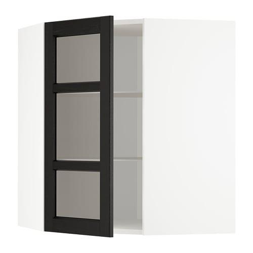 МЕТОД Углов навесн шк с полками/сткл дв - белый, Лерх черная морилка, 68x80 см МЕТОД Углов навесн шк с полками/сткл дв - белый, Лерх черная морилка, 68x80 см