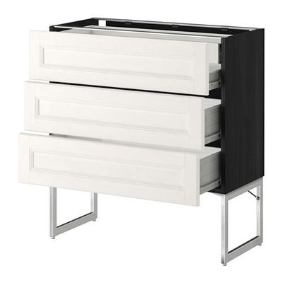 МЕТОД / ФОРВАРА Напольн шкаф 3фронт пнл/2низ/2ср ящ - 80x37x60 см, Лаксарби белый, под дерево черный МЕТОД / ФОРВАРА Напольн шкаф 3фронт пнл/2низ/2ср ящ - 80x37x60 см, Лаксарби белый, под дерево черный