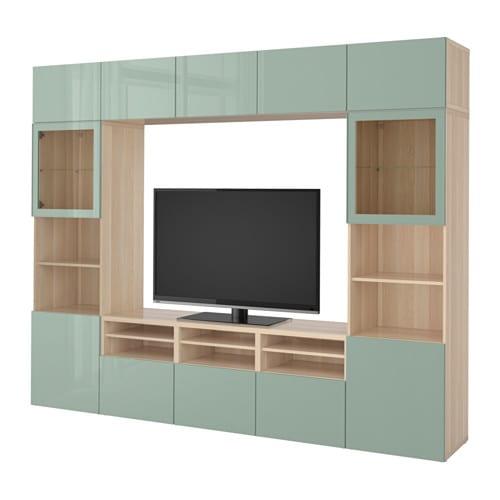 БЕСТО Шкаф для ТВ, комбин/стеклян дверцы - под беленый дуб Сельсвикен/глянцевый/серо-зеленый светлый прозрачное стекло, направляющие ящика,нажимные БЕСТО Шкаф для ТВ, комбин/стеклян дверцы - под беленый дуб Сельсвикен/глянцевый/серо-зеленый светлый прозрачное стекло, направляющие ящика,нажимные