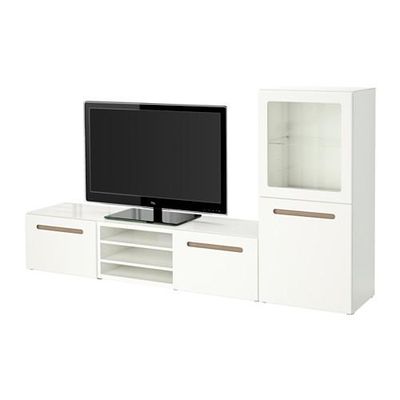 БЕСТО Шкаф для ТВ, комбин/стеклян дверцы - направляющие ящика, плавно закр, Марвикен белый прозрачное стекло