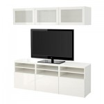 БЕСТО Шкаф для ТВ, комбин/стеклян дверцы - направляющие ящика, плавно закр, белый/Сельсвикен глянцевый/белый матовое стекло БЕСТО Шкаф для ТВ, комбин/стеклян дверцы - направляющие ящика, плавно закр, белый/Сельсвикен глянцевый/белый матовое стекло