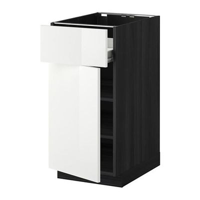 МЕТОД / ФОРВАРА Напольн шкаф с полкой/ящиком/дверью - под дерево черный, Рингульт глянцевый белый, 40x60 см