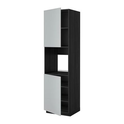МЕТОД Высок шкаф д/духовки/2дверцы/полки - 60x60x220 см, Веддинге серый, под дерево черный