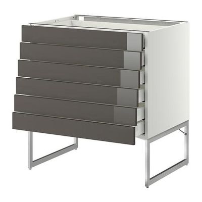 МЕТОД / МАКСИМЕРА Напольн шкаф 6фронт пнл/6 низ ящ - 80x60x60 см, Рингульт глянцевый серый, белый МЕТОД / МАКСИМЕРА Напольн шкаф 6фронт пнл/6 низ ящ - 80x60x60 см, Рингульт глянцевый серый, белый