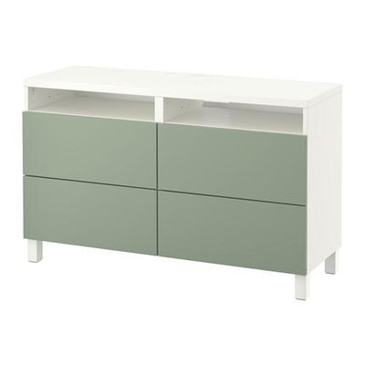 БЕСТО Тумба д/ТВ с ящиками - белый/Лаппвикен зеленый, направляющие ящика,нажимные