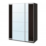 PAX гардероб с раздвижными дверьми черно-коричневый/Аули зеркальное стекло 150x66x201.2 cm