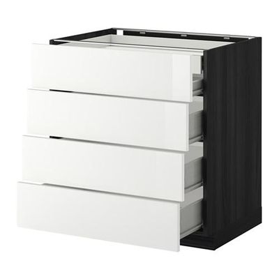 МЕТОД / ФОРВАРА Нплн шк 4фрнт/2нзк/3срд ящ - 80x60 см, Рингульт глянцевый белый, под дерево черный