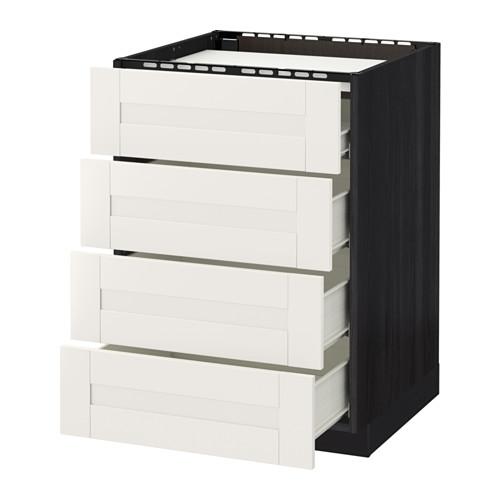 МЕТОД / ФОРВАРА Напольн шкаф/4фронт пнл/4ящика - 60x60 см, Сэведаль белый, под дерево черный