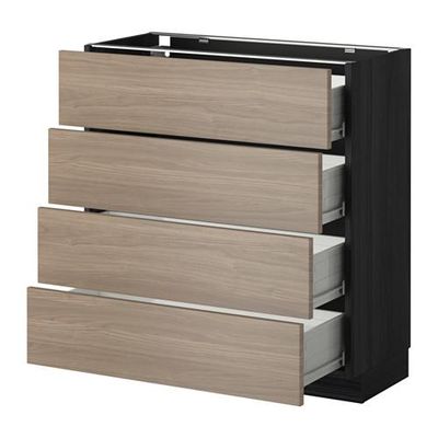 МЕТОД / ФОРВАРА Напольн шкаф 4 фронт панели/4 ящика - 80x37 см, Брокхульт под грецкий орех светло-серый, под дерево черный МЕТОД / ФОРВАРА Напольн шкаф 4 фронт панели/4 ящика - 80x37 см, Брокхульт под грецкий орех светло-серый, под дерево черный
