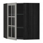 МЕТОД Углов навесн шк с полками/сткл дв - под дерево черный, Будбин серый, 68x80 см