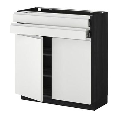 МЕТОД / ФОРВАРА Напольный шкаф/2дверцы/2ящика - Нодста белый/алюминий, под дерево черный