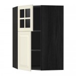 МЕТОД Угл навесн шкаф+полки/1дв/1 стек дв - под дерево черный, Будбин белый с оттенком