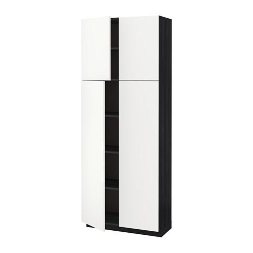 МЕТОД Высокий шкаф с полками/4 дверцы - под дерево черный, Хэггеби белый, 80x37x200 см