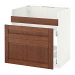 МЕТОД / МАКСИМЕРА Нап шкаф п/мойку ДУМШЁ/3фасада/2ящ - белый, Филипстад коричневый, 80x60 см
