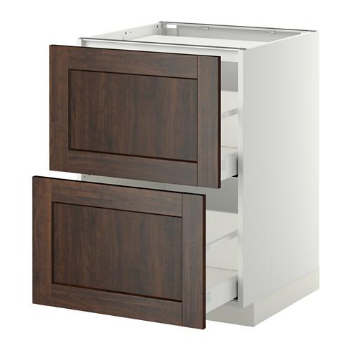 МЕТОД / МАКСИМЕРА Напольн шкаф/2фронт пнл/3ящика - белый, Эдсерум под дерево коричневый, 60x60 см