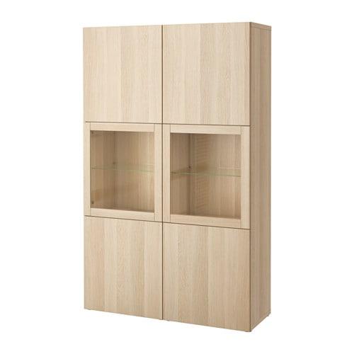 БЕСТО Комбинация д/хранения+стекл дверц - Лаппвикен/Синдвик под беленый дуб, прозрачное стелко
