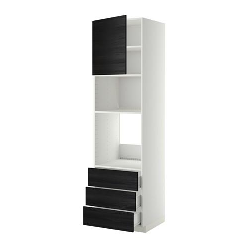 МЕТОД / ФОРВАРА Высок шкаф д/духовки/СВЧ/дверца/3ящ - белый, Тингсрид под дерево черный