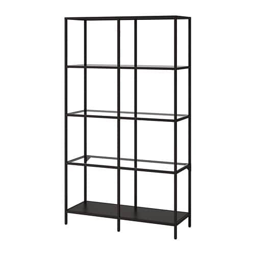 Vitsche Rack Black Brown Glass 603, Metal And Glass Bookcase Ikea