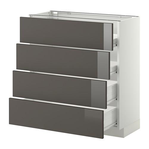 МЕТОД / ФОРВАРА Напольн шкаф 4 фронт панели/4 ящика - белый, Рингульт глянцевый серый, 80x37 см