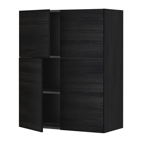 МЕТОД Навесной шкаф с полками/4дверцы - под дерево черный, Тингсрид под дерево черный