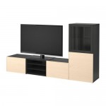 БЕСТО Шкаф для ТВ, комбин/стеклян дверцы - черно-коричневый/Инвикен ясеневый шпон, направляющие ящика, плавно закр БЕСТО Шкаф для ТВ, комбин/стеклян дверцы - черно-коричневый/Инвикен ясеневый шпон, направляющие ящика, плавно закр