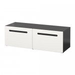 БЕСТО Стеллаж с дверьми - черно-коричневый/Марвикен белый