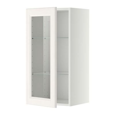 МЕТОД Навесной шкаф с полками/стекл дв - 40x80 см, Лаксарби белый, белый