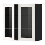 МЕТОД Навесной шкаф с полками/2 стекл дв - 80x80 см, Лаксарби белый, под дерево черный