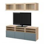 БЕСТО Шкаф для ТВ, комбин/стеклян дверцы - под беленый дуб/Вальвикен серо-бирюзовый, прозрачное стекло, направляющие ящика,нажимные БЕСТО Шкаф для ТВ, комбин/стеклян дверцы - под беленый дуб/Вальвикен серо-бирюзовый, прозрачное стекло, направляющие ящика,нажимные