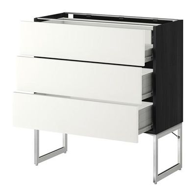 МЕТОД / ФОРВАРА Напольн шкаф 3фронт пнл/2низ/2ср ящ - 80x37x60 см, Хэггеби белый, под дерево черный МЕТОД / ФОРВАРА Напольн шкаф 3фронт пнл/2низ/2ср ящ - 80x37x60 см, Хэггеби белый, под дерево черный