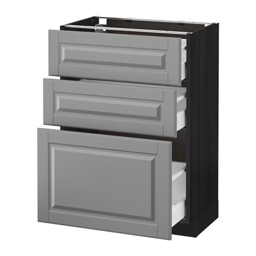 МЕТОД / МАКСИМЕРА Напольный шкаф с 3 ящиками - под дерево черный, Будбин серый, 60x37 см