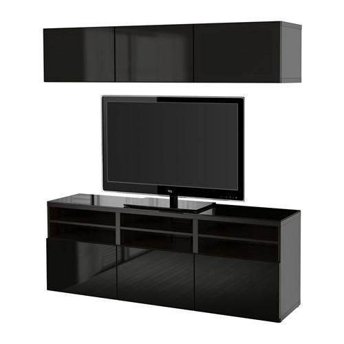 БЕСТО Шкаф для ТВ, комбин/стеклян дверцы - черно-коричневый/Сельсвикен глянцевый/черный дымчатое стекло, направляющие ящика, плавно закр БЕСТО Шкаф для ТВ, комбин/стеклян дверцы - черно-коричневый/Сельсвикен глянцевый/черный дымчатое стекло, направляющие ящика, плавно закр