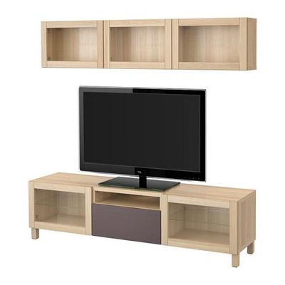 БЕСТО Шкаф для ТВ, комбин/стеклян дверцы - под беленый дуб/Вальвикен темно-коричневый, прозрачное стекло, направляющие ящика,нажимные БЕСТО Шкаф для ТВ, комбин/стеклян дверцы - под беленый дуб/Вальвикен темно-коричневый, прозрачное стекло, направляющие ящика,нажимные