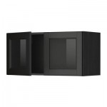 МЕТОД Навесной шкаф с 2 стеклянн дверями - под дерево черный, Лаксарби черно-коричневый