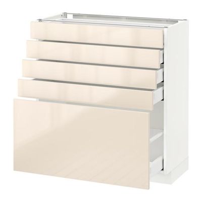 МЕТОД / МАКСИМЕРА Напольный шкаф с 5 ящиками - 80x37 см, Рингульт глянцевый кремовый, белый МЕТОД / МАКСИМЕРА Напольный шкаф с 5 ящиками - 80x37 см, Рингульт глянцевый кремовый, белый
