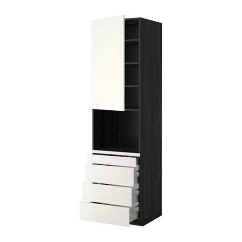 MÉTODO / MAKSIMERA alta gabinete d / Combinación microondas / caja 4 - madera de color negro, blanco Heggebi, 60x60x220 cm (291.191.07) - opiniones, precios, dónde