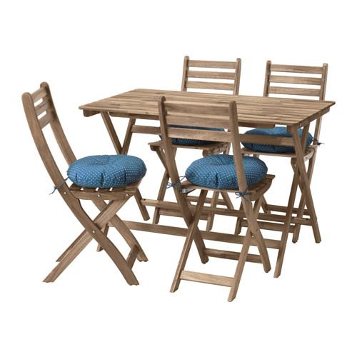 ASKHOLMEN стол+4 стула, д/сада серо-коричневая морилка/Иттерон синий