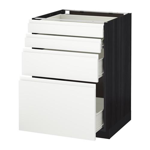 МЕТОД / ФОРВАРА Напольн шкаф 4 фронт панели/4 ящика - под дерево черный, Воксторп белый, 60x60 см